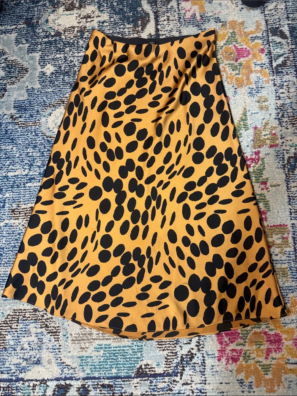 J. Crew Mustard Yellow A-Line Skirt with Black Spot Print